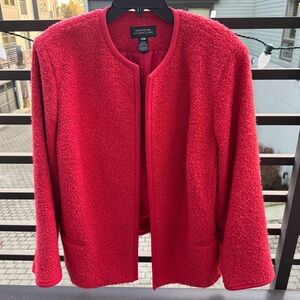 Size 20w JONES NEW YORK SIGNATURE Coral Red Boucle Open Front WOOL Blend Jacket